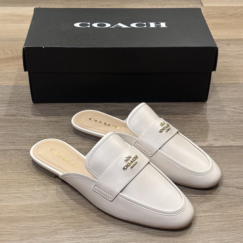 Coach NIB Chalk Leather Round Toe Samie Slip On Mule Shoes Women’s 6.5 SOLD OUT